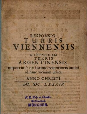 Responsio Turris Viennensis ad Epistolam Turris Argentinensis