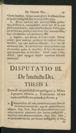Disputatio III. De Intellectu Dei