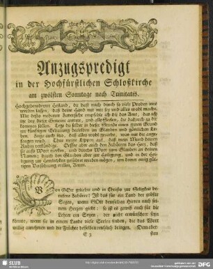 Anzugspredigt in der Hochfürstlichen Schloßkirche am zwölften Sonntage nach Trinitatis