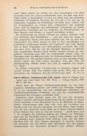 96-97 [Rezension] Mitterer, Albert, Geheimnisvoller Leib Christi