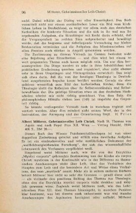 96-97 [Rezension] Mitterer, Albert, Geheimnisvoller Leib Christi