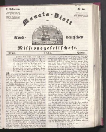 6. Jahrgang. N°. 70. Bremen. 1856. October