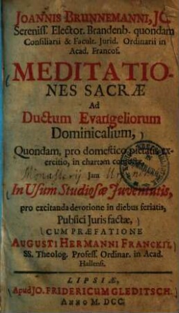 Meditationes sacrae ad ductum evangeliorum dominicalium ... : In usum studiosae irventutis