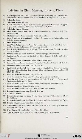 Arbeiten in Zinn, Messing, Bronze, Eisen (Nr. 295-417)