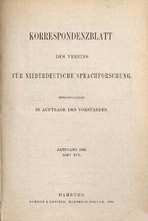 Korrespondenzblatt des Vereins für Niederdeutsche Sprachforschung. 17. 1893
