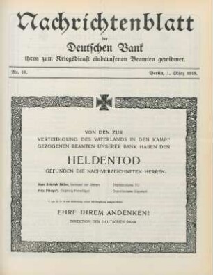 10.1915: Nachrichtenblatt der Deutschen Bank