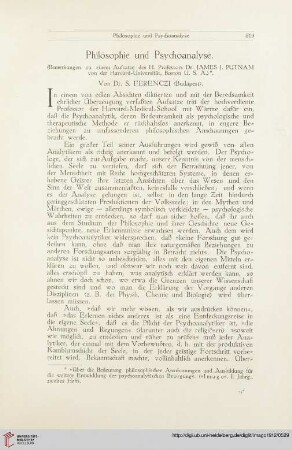 1: Philosophie und Psychoanalyse : (Bemerkungen zu einem Aufsatze des H. Professors Dr. James J. Putnam von der Harvard-Universität, Boston U. S. A.)