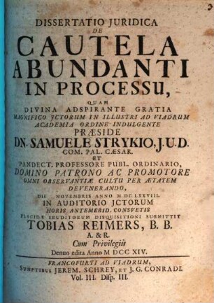 Diss. iur. de cautela abundanti in processu
