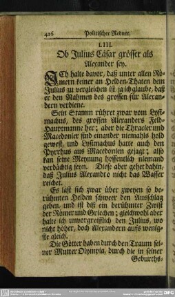 LIII. Ob Julius Caesar grösser als Alexander sey