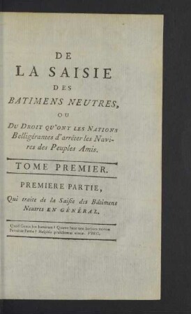 Tome premier. Premiere partie