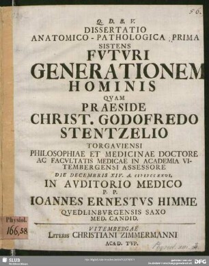 Dissertatio Anatomico-Pathologica, Prima Sistens Futuri Generationem Hominis