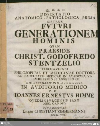 Dissertatio Anatomico-Pathologica, Prima Sistens Futuri Generationem Hominis