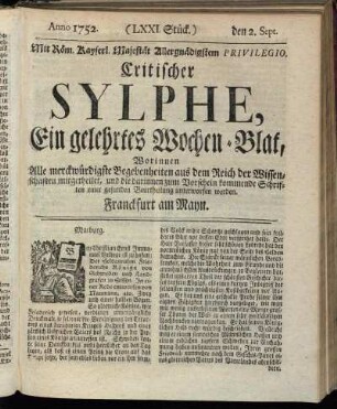 (LXXI. Stück.) den 29. August. Anno 1752.