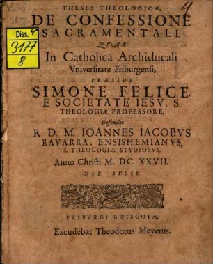 Theses theol. de confessione sacramentali
