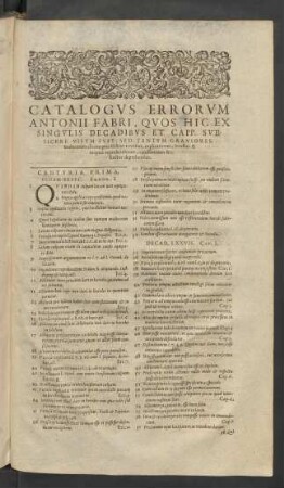 Catalogvs Errorvm Antonii Fabri, Qvos Hic Ex Singvlis Decadibvs Et Capp. Svbiicere Visvm Fvit [...]