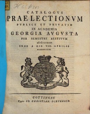 Catalogus praelectionum publice et privatim in Academia Georgia Augusta ... habendarum, SS 1799