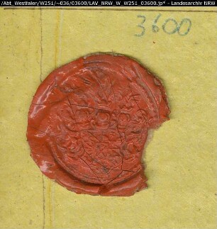 Siegler: Überlieferungsart: Stoff: Lack Farbe: rot Form: oval. Durchmesser: 25 mm Art: Typ: Umschrift: