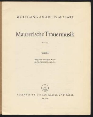 Maurerische Trauermusik : KV 477