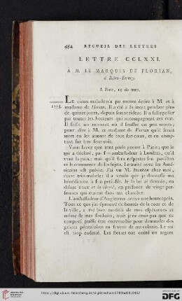 (Lettre CCLXXI - CCLXXV)