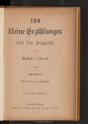 190 kleine Erzählungen für die Jugend