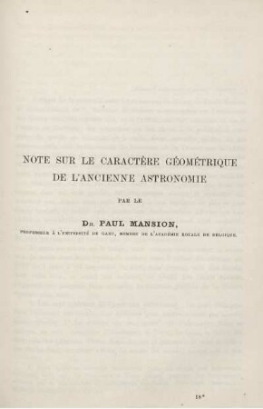 Note sur le carctère géométrique de l´ancienne astronomie.