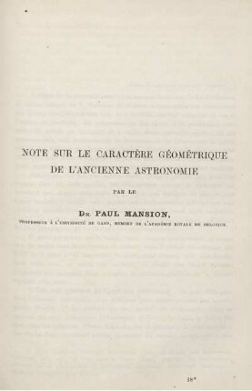 Note sur le carctère géométrique de l´ancienne astronomie.