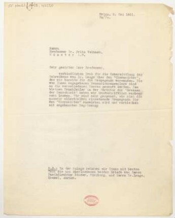 Brief an Fritz Volbach : 08.05.1931
