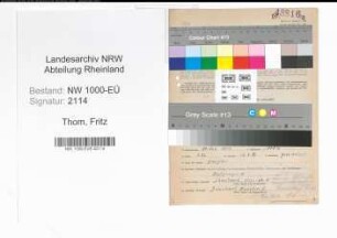 Entnazifizierung Fritz Thom, geb. 20.07.1902 (Schlosser)