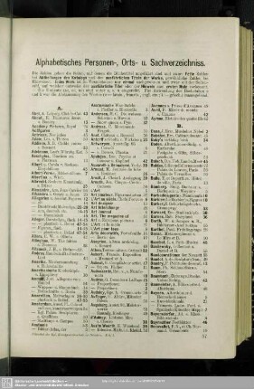 Alphabetisches Personen-, Orts- u. Sachverzeichniss