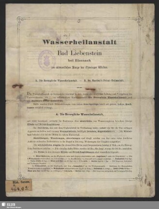 Wasserheilanstalt Bad Liebenstein bei Eisenach am südwestlichen Hange des Thüringer Waldes