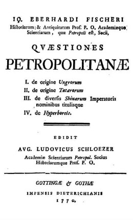 Io. Eberhardi Fischeri Qvµstiones Petropolitanµ
