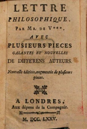 Lettre philosophique : avec plusieurs pieces galantes et nouvelles de différens auteurs