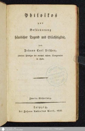 Zweite Abtheilung: Philoikos zur Beförderung häuslicher Tugend und Glückseligkeit