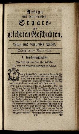 Neun und vierzigstes Stück. Coburg, den 30. Nov. 1748.