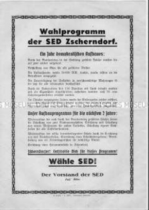 Wahlaufruf der SED-Ortsgruppe Zscherndorf