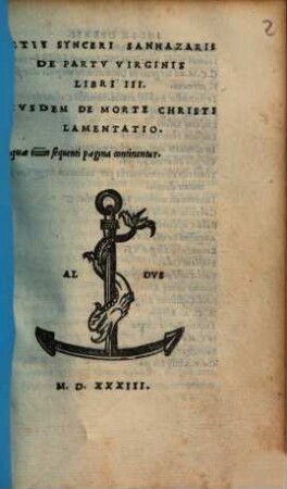 Actii Synceri Sannazarii De Partv Virginis Libri III