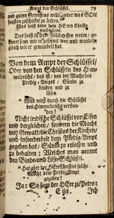 Von dem Ampt der Schlüssel/ Oder von den Schlüsseln des Himmelreichs/ das ist/ von der Macht des Predig-Ampts/ Sünde zu binden und zu lösen.
