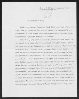 Brief von Max Friedlaender an Gerhart Hauptmann