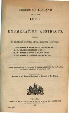 Census of Ireland. Enumeration abstracts. 1861