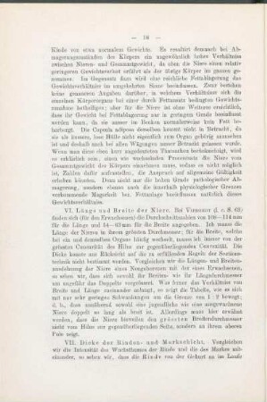 VI. Länge und Breite der Niere.