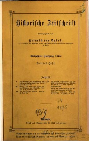 Historische Zeitschrift : HZ. 34. 1875