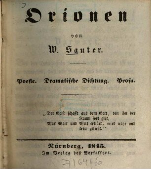Orionen : Poesie. Dramatische Dichtung. Prosa, 1