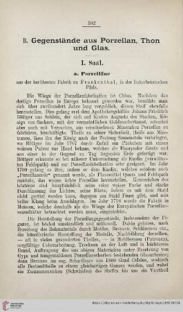 B. Gegenstände aus Porzellan, Thon und Glas (Nr. 862 - 881)