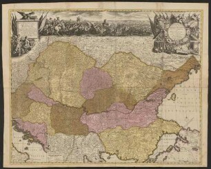 Nova Et Accurata Tabula Sedis Belli In Regno Hungariae : Accedunt Cetera Regna, Sclavonia, Croatia, Bosnia, Servia, Dalmatia, Bulgaria et Romania: Ut Et Princip: Septimontium, Moldavia Et Valachia : una cum reliquis circumjacentibus regionibus