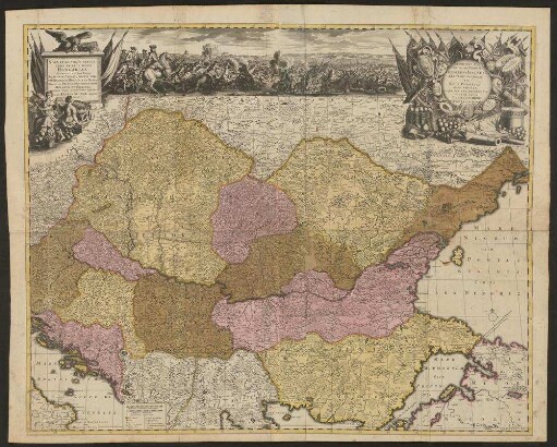Nova Et Accurata Tabula Sedis Belli In Regno Hungariae : Accedunt Cetera Regna, Sclavonia, Croatia, Bosnia, Servia, Dalmatia, Bulgaria et Romania: Ut Et Princip: Septimontium, Moldavia Et Valachia : una cum reliquis circumjacentibus regionibus