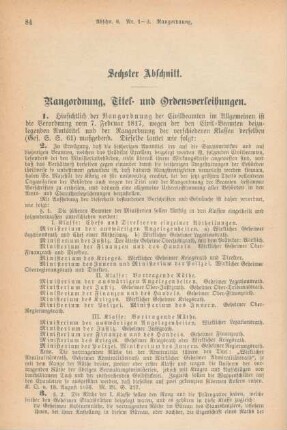 Sechster Abschnitt. Rangordnung, Titel- und Ordensverleihungen.