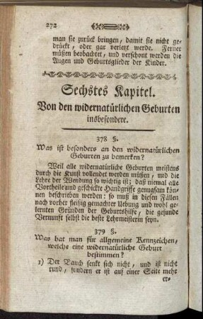 Sechstes Kapitel. Von den widernatürlichen Geburten insbesondere.