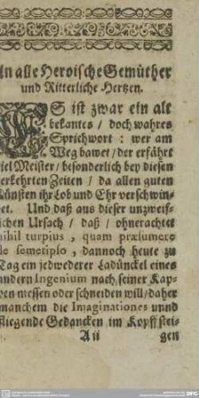 An alle Heroische Gemüther und Ritterliche Hertzen.