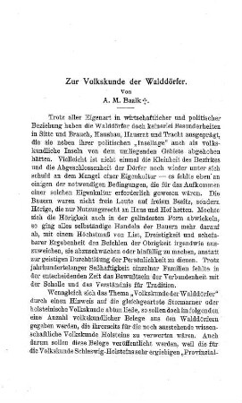 Zur Volkskunde der Walddörfer