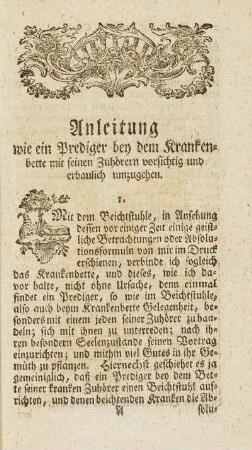 Anleitung, wie ein Predigerbey dem Krankenbette mit seinen Zuhörern vorsichtig und erbaulich umzugehen